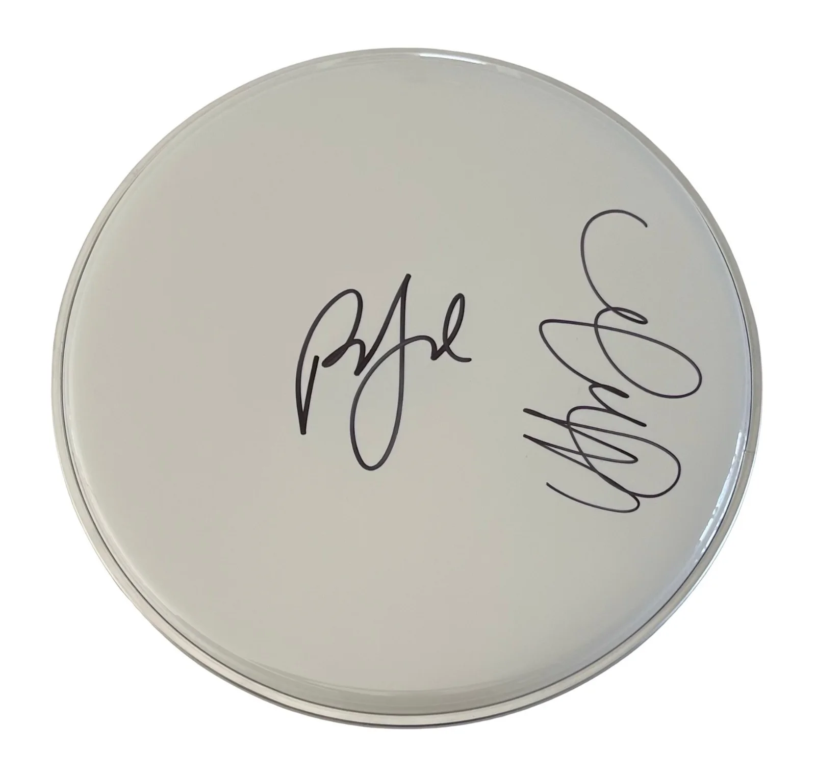 BILLY JOEL & ELTON JOHN Signed 12" Drumhead (White) ROGER EPPERSON COA, image 2