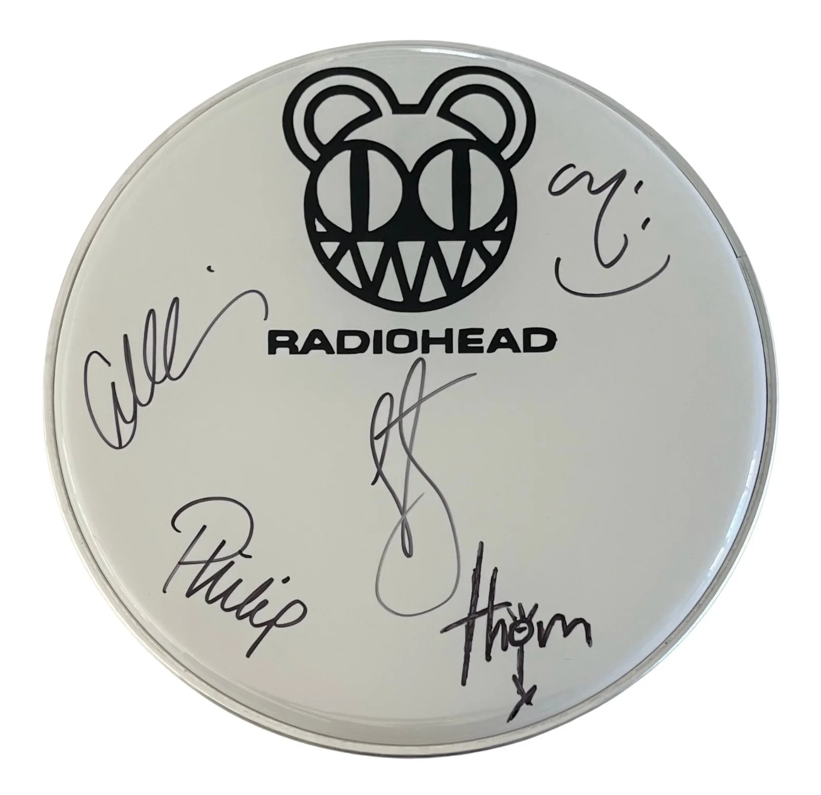 RADIOHEAD x5 THOM YORKE Band Signed 12" Drumhead (White) ROGER EPPERSON COA, изображение 2