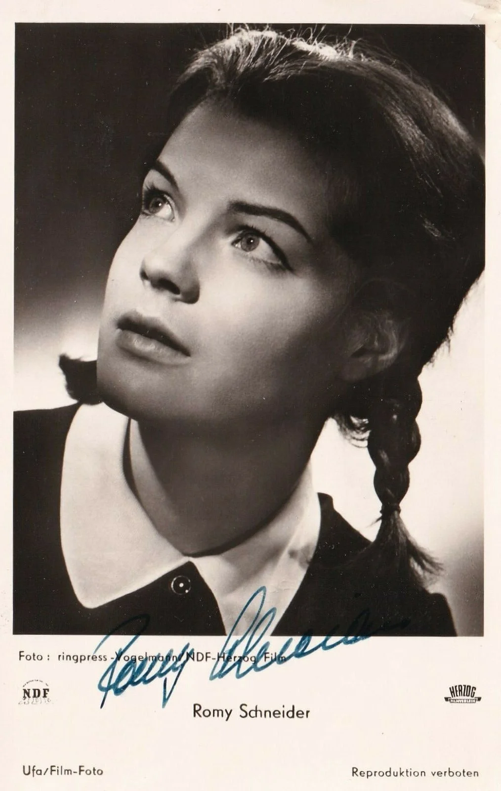 ROMY SCHNEIDER — ROMY SCHNEIDER Autographed Original Signed Early Real Photo 1958s