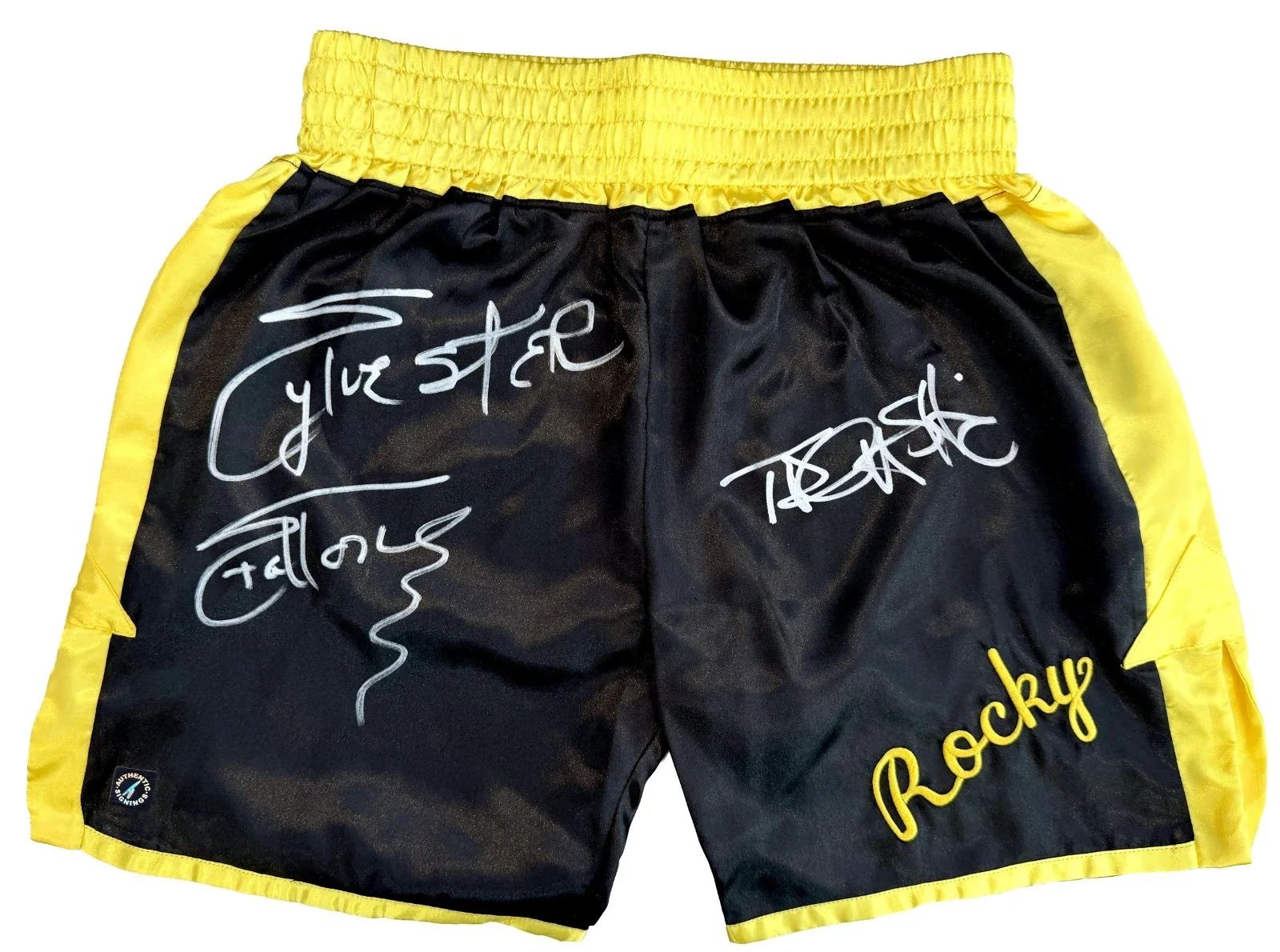 Sylvester Stallone Talia Shire — Sylvester Stallone & Talia Shire Autographed ROCKY II Trunks ASI Proof
