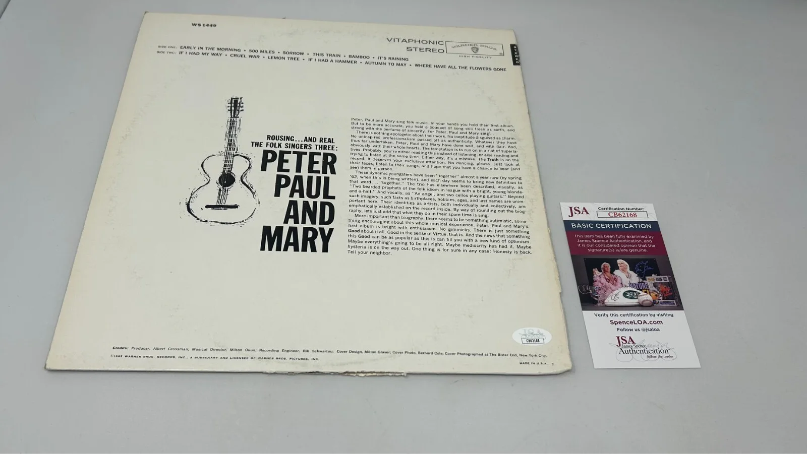 Paul Stookey signed Peter Paul and Mary Album JSA COA, image 2