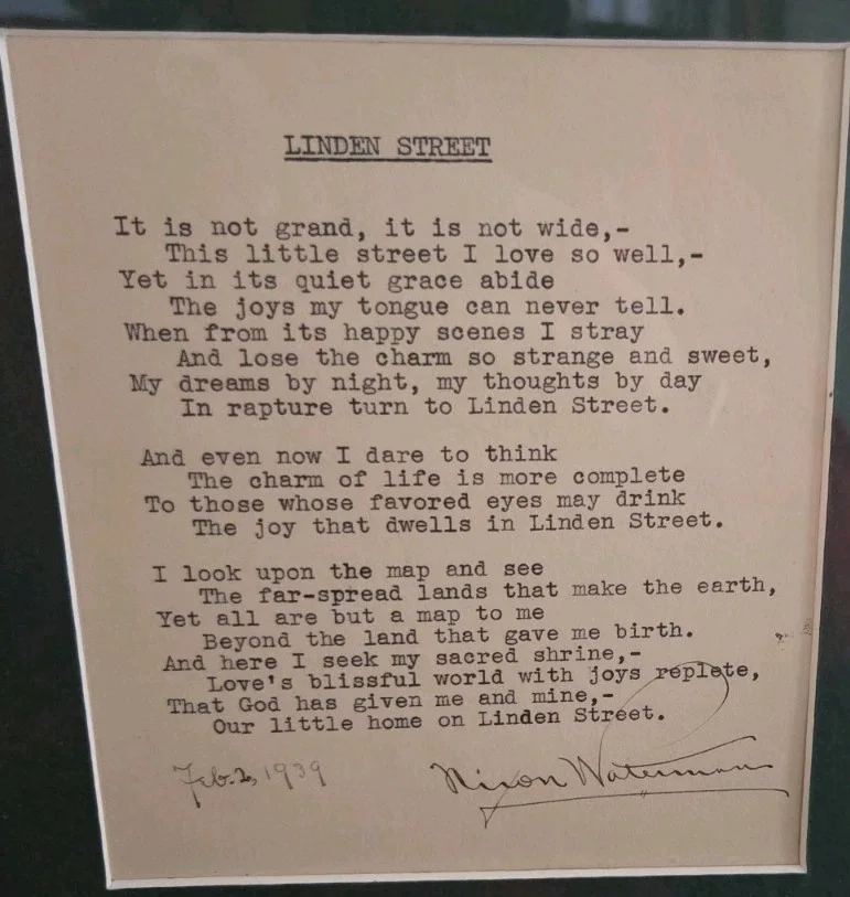 Nixon Waterman — Nixon Waterman Signed Poem "Linden Street" 1939 Framed, изображение 2