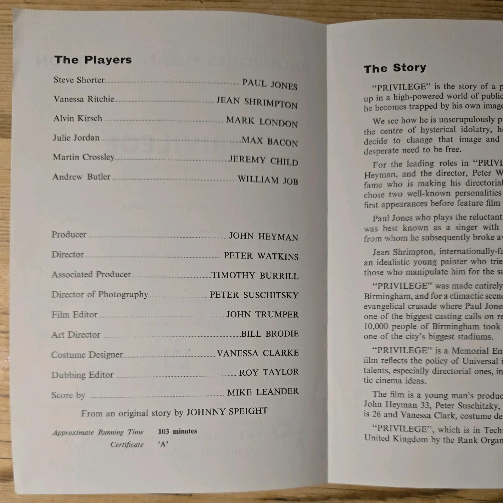 PRIVILEGE 1967 UK press booklet Paul Jones Jean Shrimpton Peter Watkins, image 2