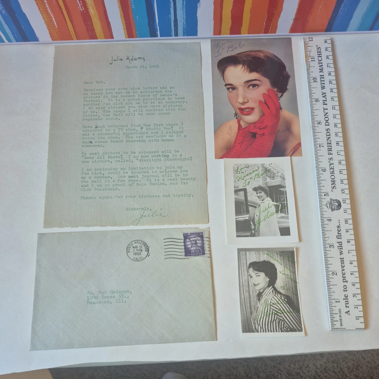 Julie Adams — Set of 3 JULIE ADAMS Autographed photos with letter & envelopes, actress, изображение 2