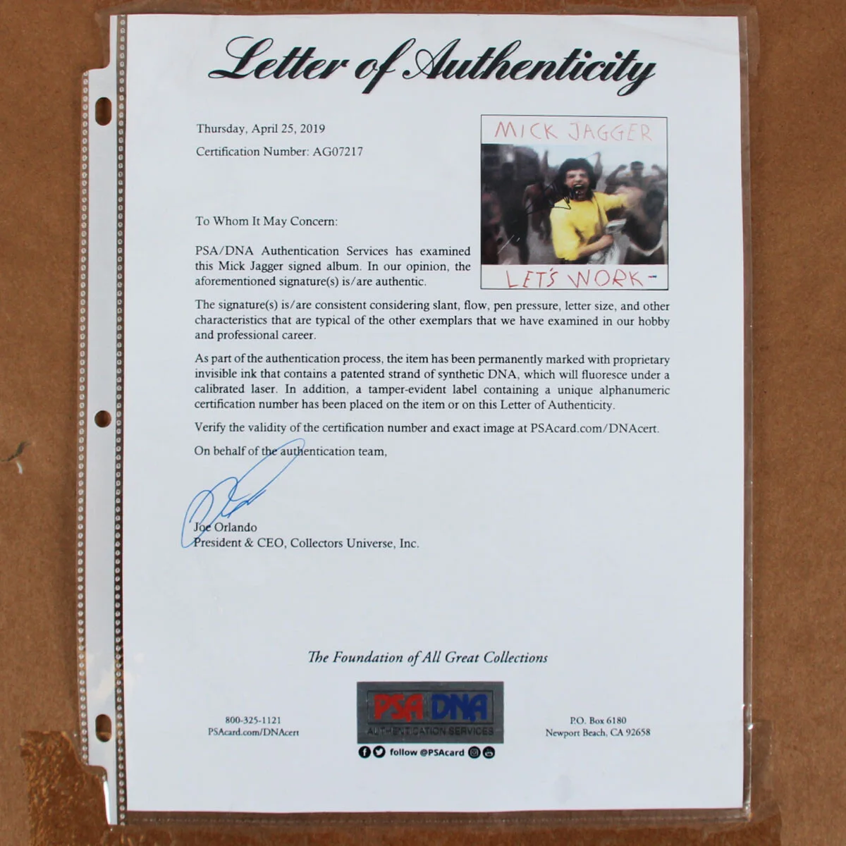 Mick Jagger Signed Record Album Display Let's Work - COA PSA/DNA, image 5