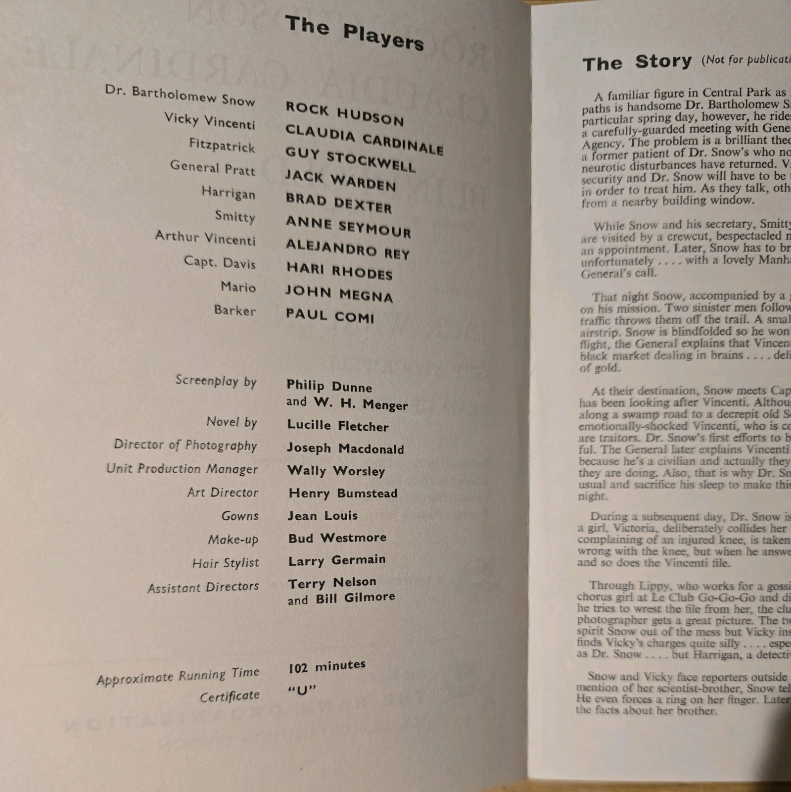 BLINDFOLD 1966 UK press booklet Rock Hudson Claudia Cardinale Philip Dunne, image 2