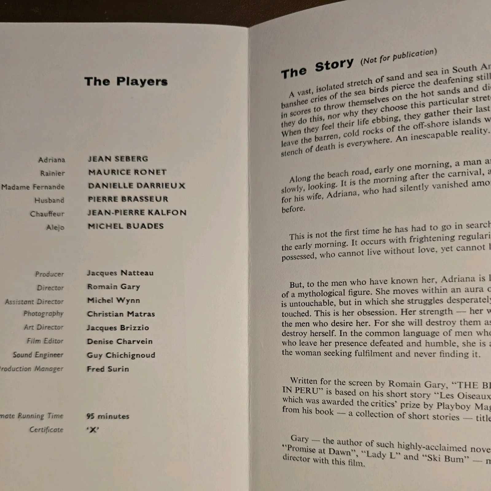 THE BIRDS COME TO DIE IN PERU 1968 UK press book Jean Seberg Romain Gary, изображение 2