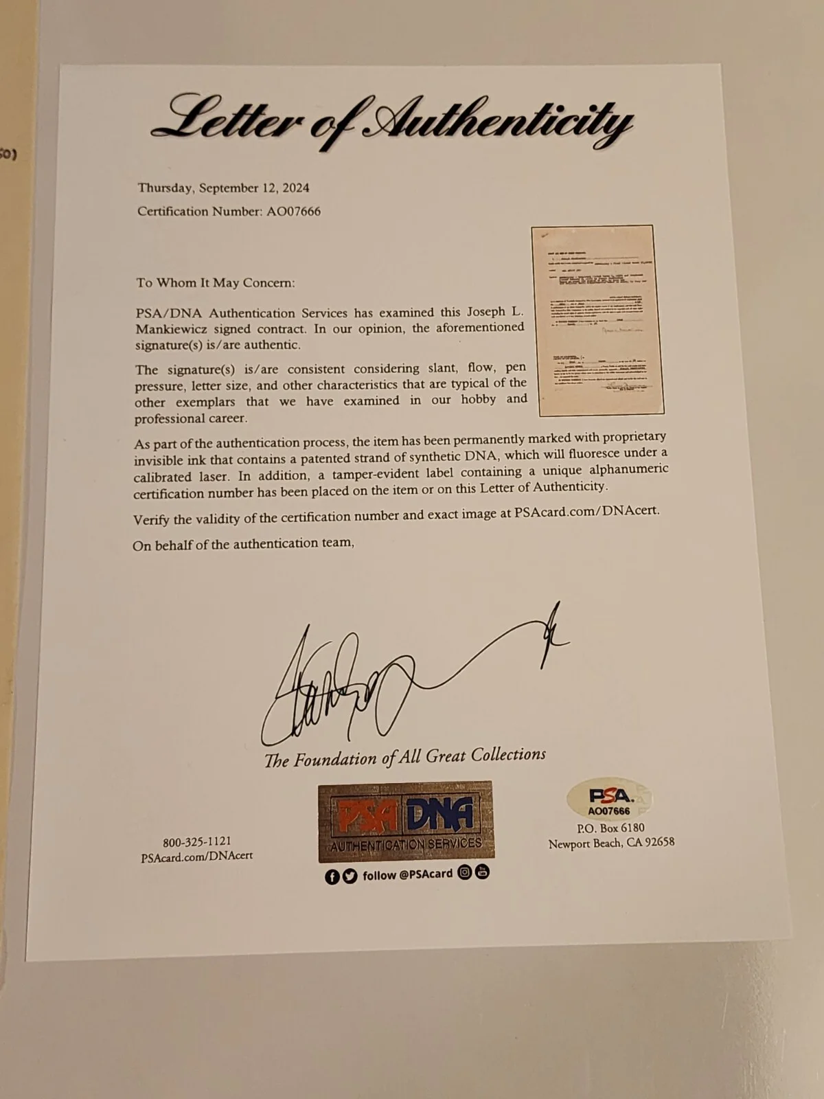 RARE All About Eve Screenplay Contract PSA DNA Signed Mankiewicz Autograph Auto, image 3