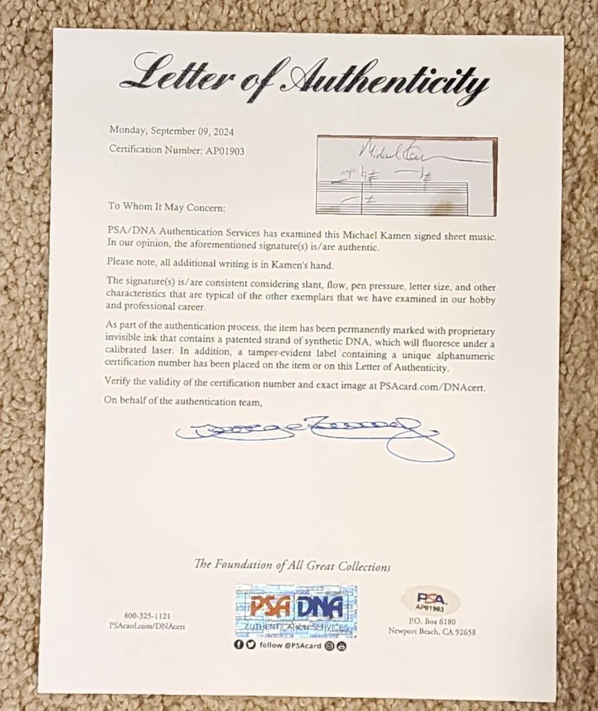 Michael Kamen — Mr. Holland's Opus Original Movie Score Michael Kamen PSA DNA Signed Autograph, image 4