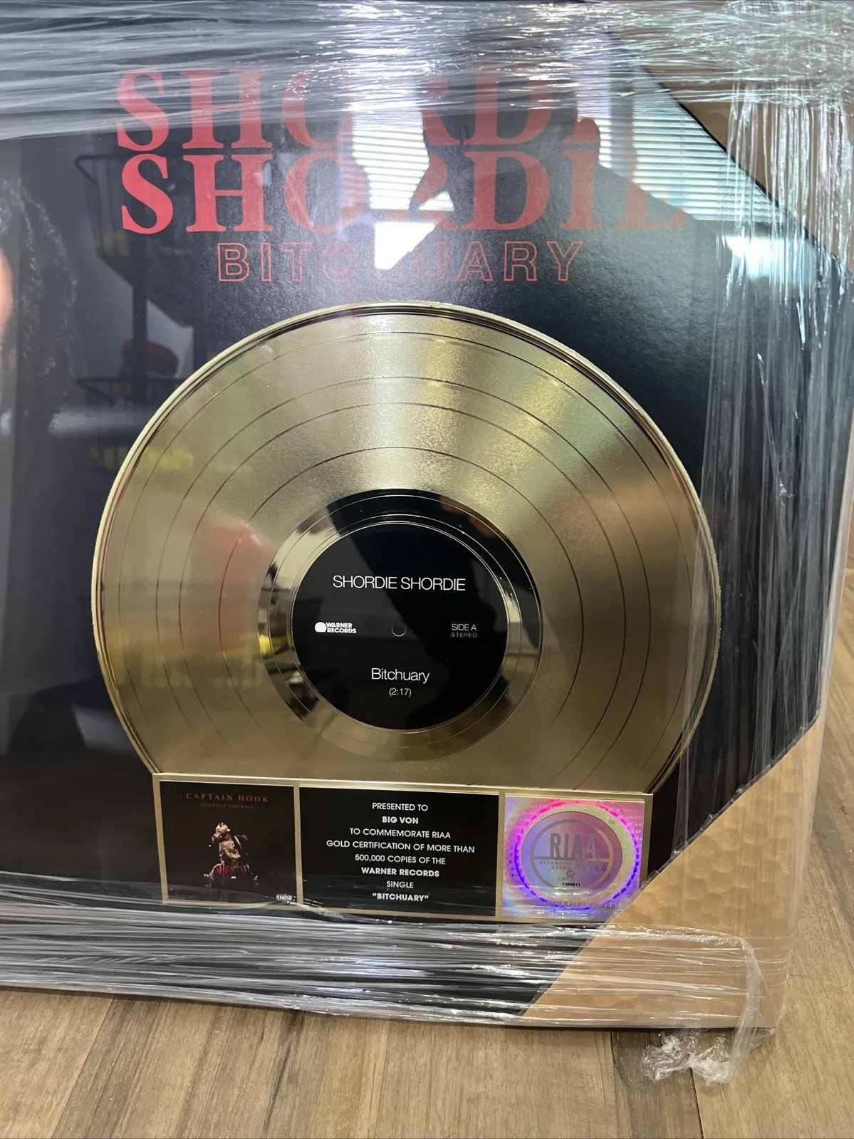Shordie Shordie Bitchuary RIAA Commemorative Record Warner Records Award Rap, изображение 2