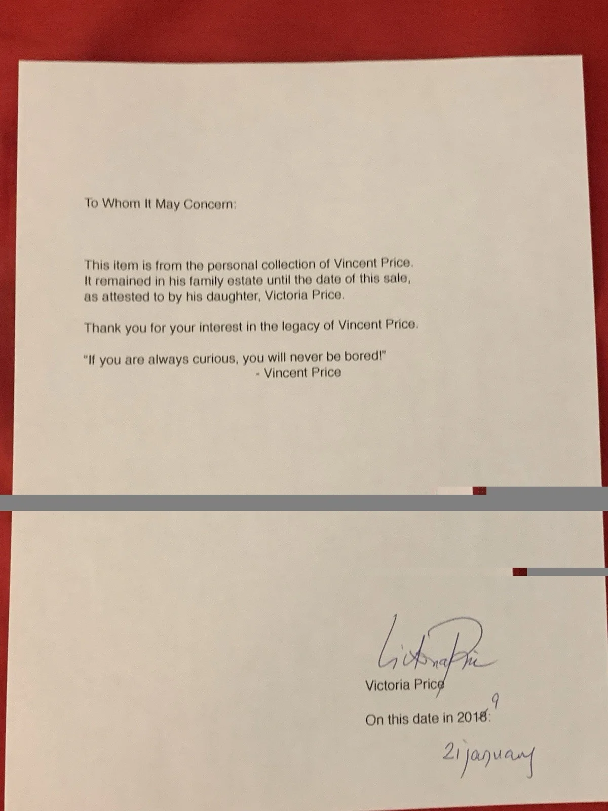 Vincent Price Estate Xerox Of 1968 Letter! Good content! 20h, изображение 4