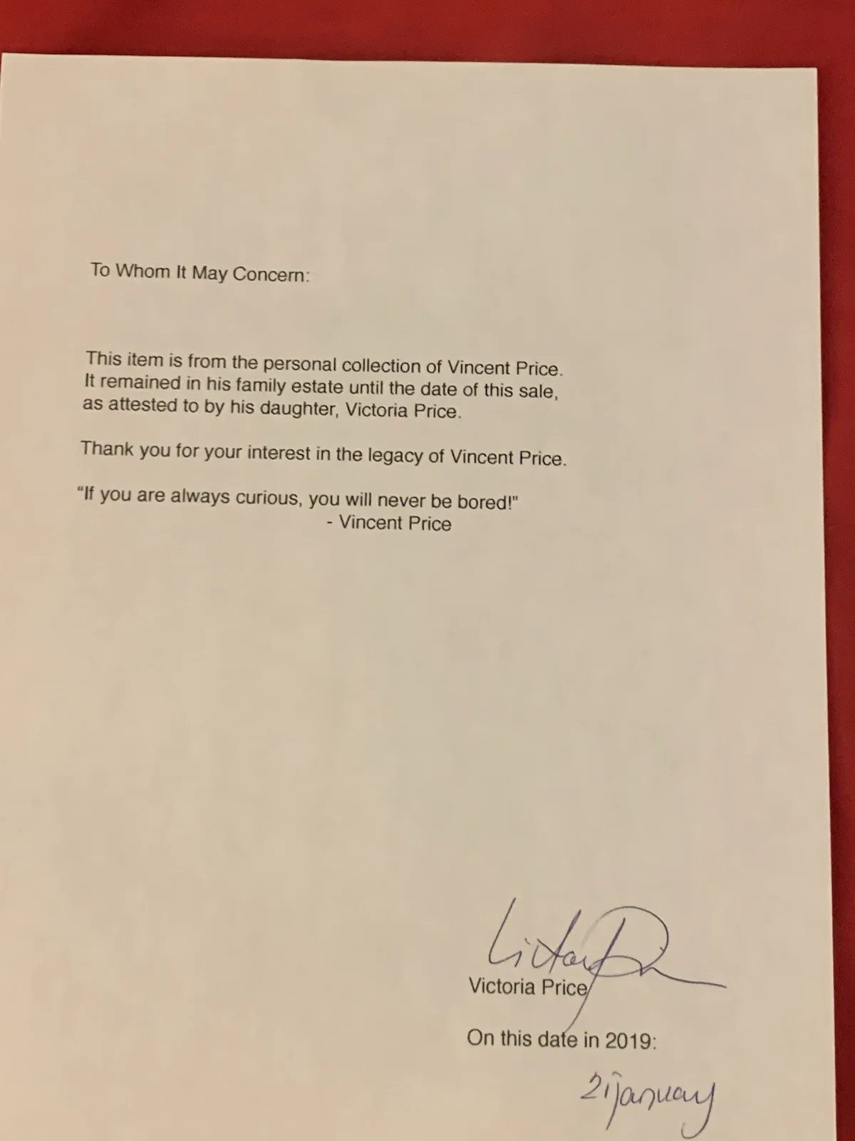 Vincent Price — Vincent Price Estate Red Folder with Vincent’s Handwriting! 20g, изображение 5