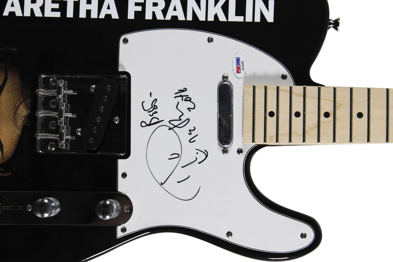 Aretha Franklin — Aretha Franklin Authentic Signed Glarry Black Electric Guitar PSA/DNA #AE84459, image 2