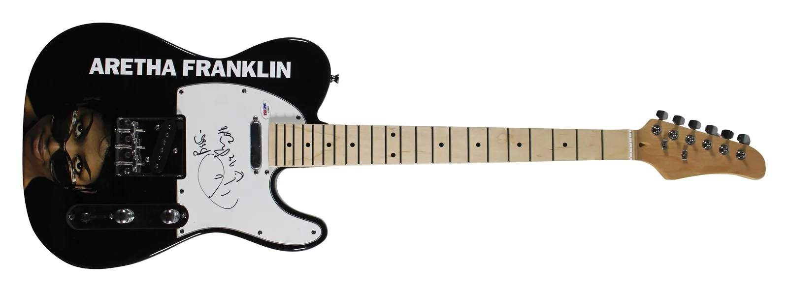Aretha Franklin — Aretha Franklin Authentic Signed Glarry Black Electric Guitar PSA/DNA #AE84459, image 3