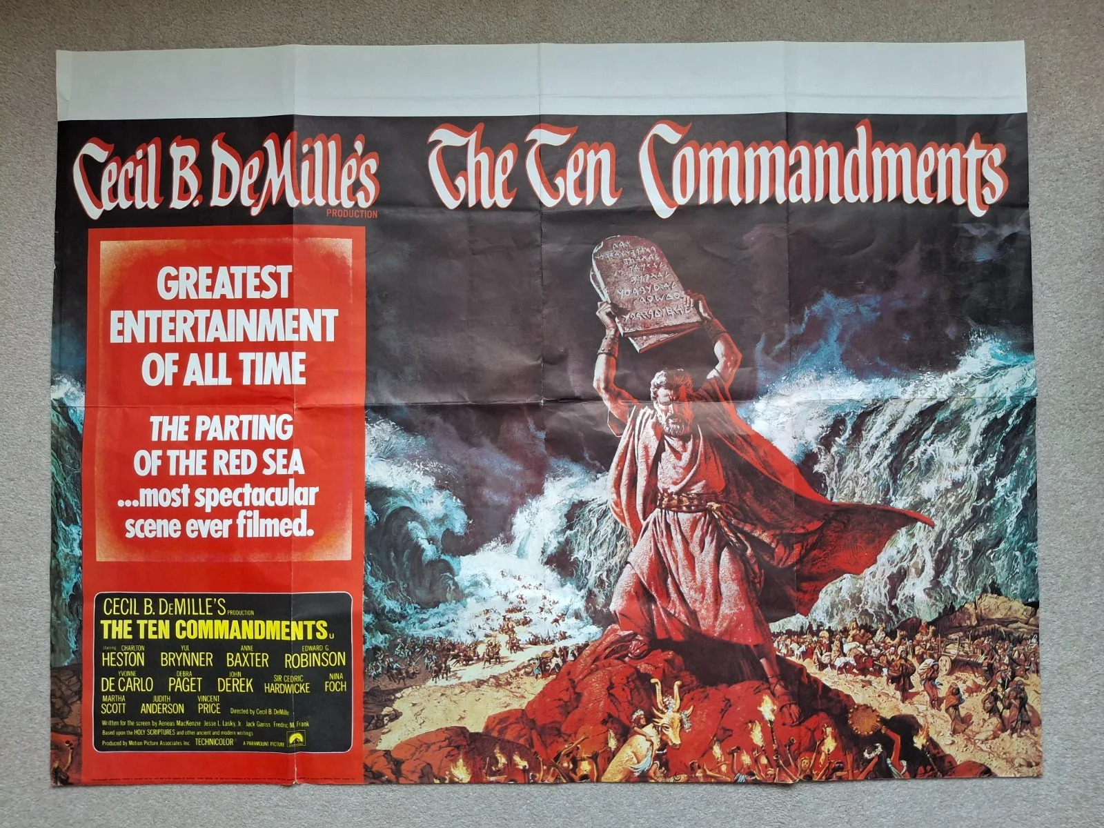 The Ten Commandments Rare & Original Film Cinema Movie Quad Poster Re-Release, изображение 2