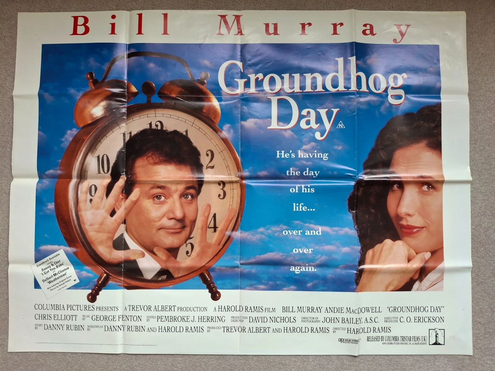 Groundhog Day Rare & Original Film Cinema Movie Quad Poster Bill Murray, изображение 2