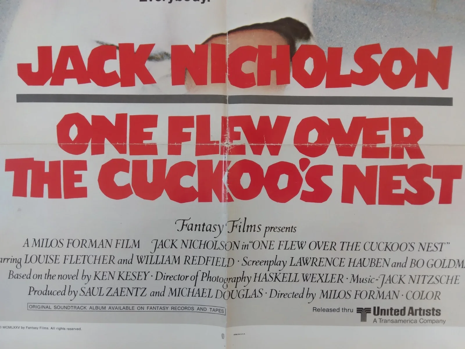 One Flew the Cockoo's Nest original movie 1975 poster US one sheet, изображение 2