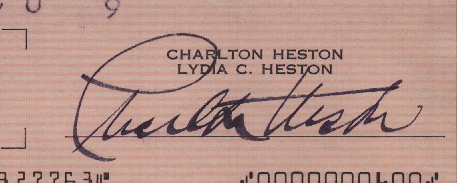 Charlton Heston — CHARLTON HESTON - AUTOGRAPHED SIGNED CHECK 02/24/1978, image 2