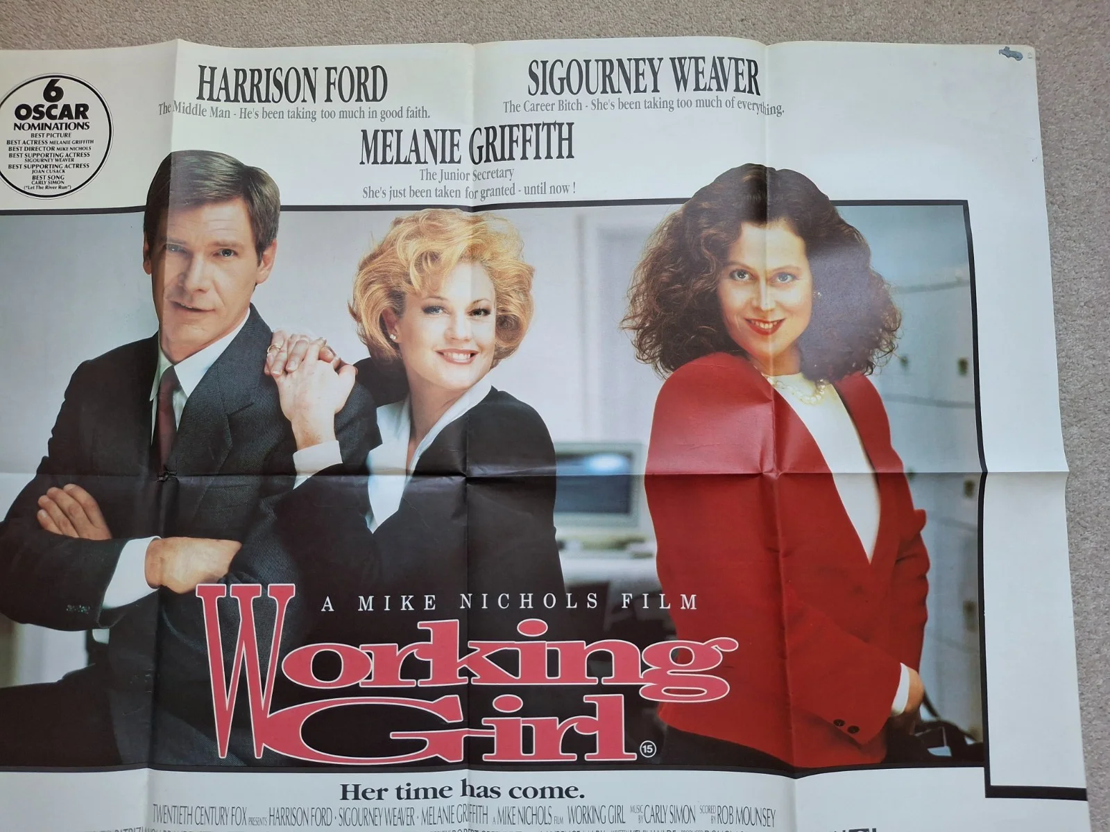 Working Girl Rare & Original UK Quad Film Cinema Movie Poster Melanie Griffith, изображение 3