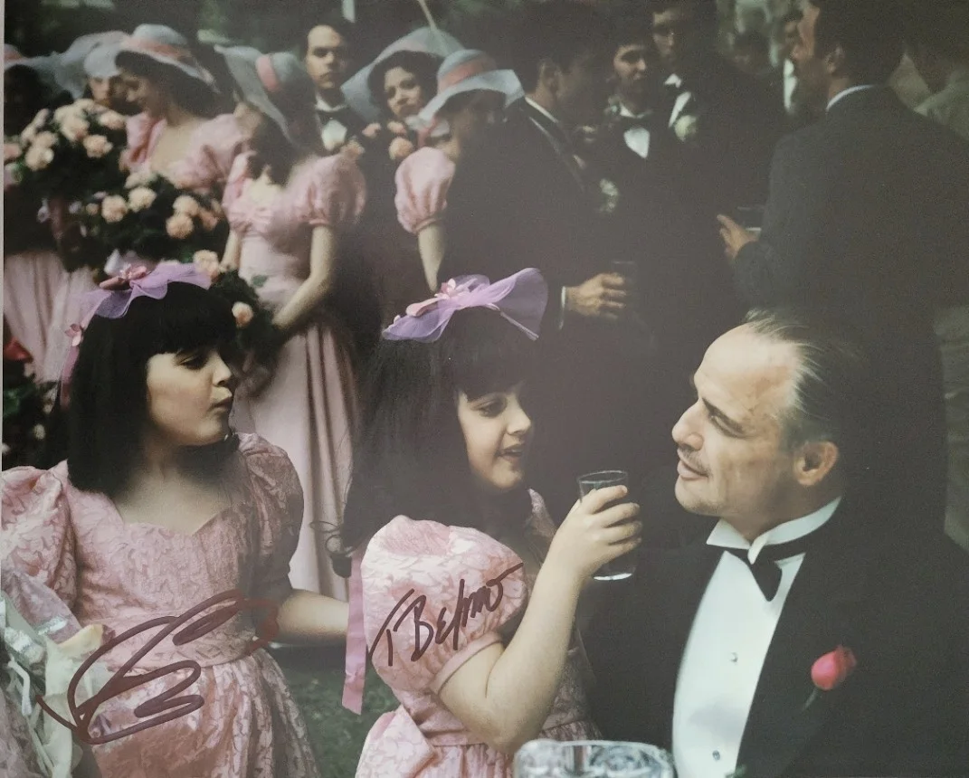 Virginia and Theresa Befumo — Virginia & Theresa Befumo Corleone twins signed 8x10 Godfather wedding photo
