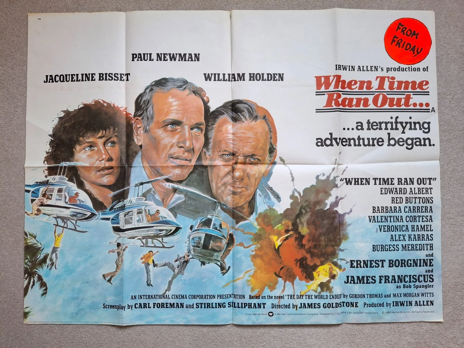 When Time Runs Out Rare & Original Quad Film Cinema Movie Poster Paul Newman, изображение 2