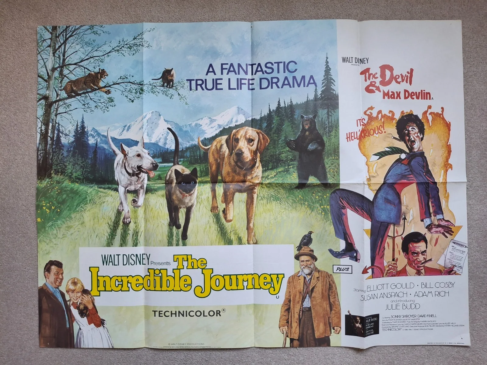 The Incredible Journey & The Devil and Max Devlin Quad Film Cinema Movie Poster, image 2
