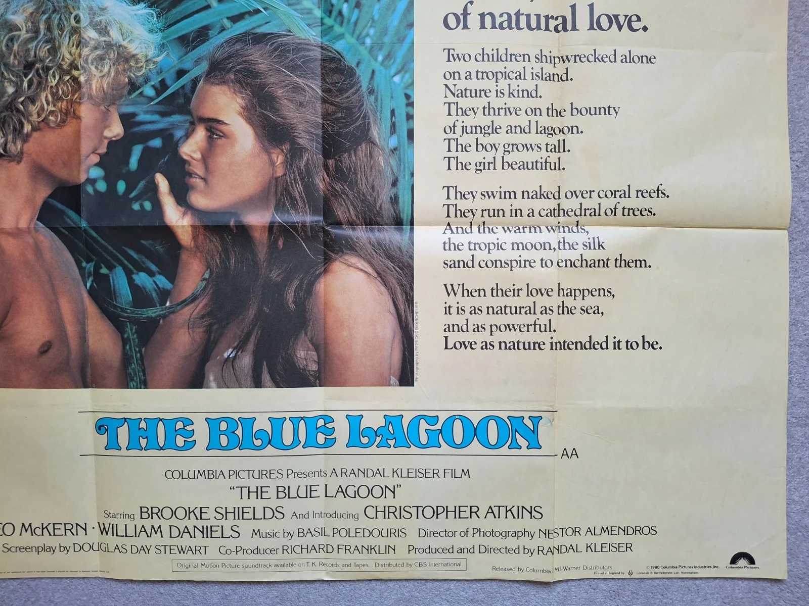The Blue Lagoon Rare & Original UK Quad Film Cinema Movie Poster Brooke Shields, изображение 4