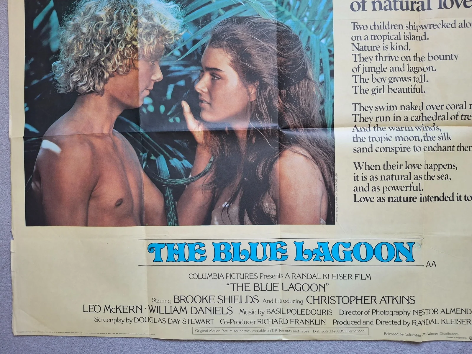 The Blue Lagoon Rare & Original UK Quad Film Cinema Movie Poster Brooke Shields, изображение 5