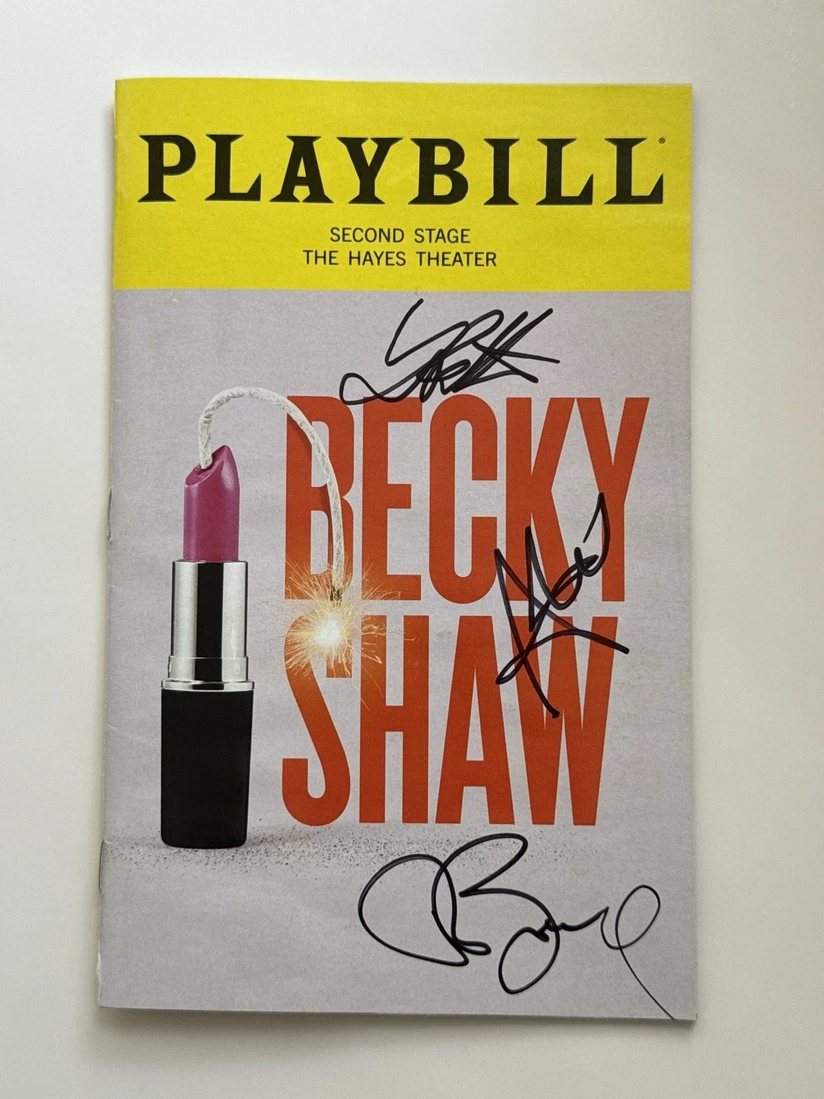 Patrick Ball, Lauren Patten, Alden Ehrenreich — Becky Shaw signed Broadway Playbill Patrick Ball Lauren Patten Alden Ehrenreich