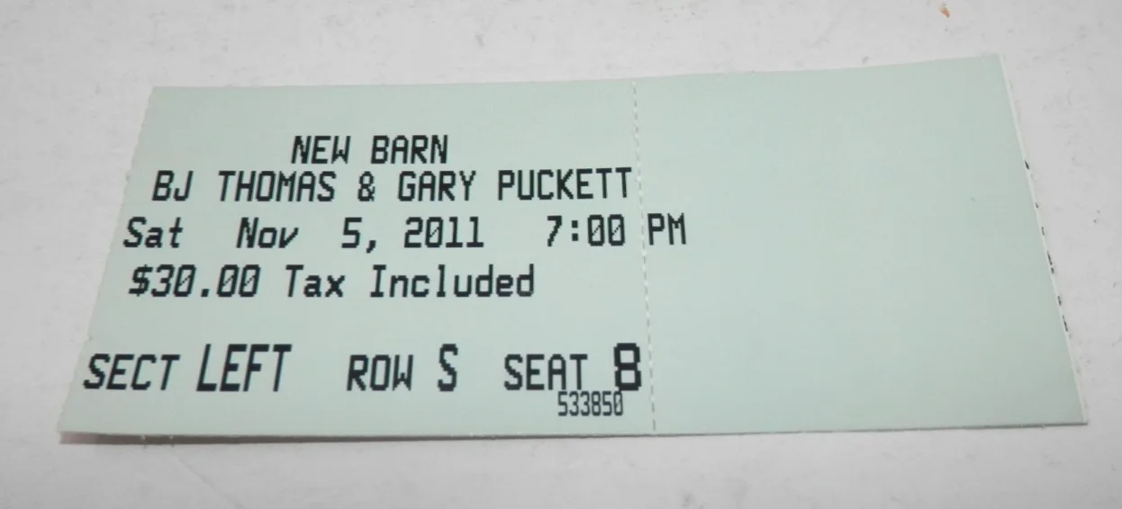 Gary Puckett Signed Phot + BJ Thomas Renfro Valley KY 2011 Concert w/Ticket Stub, image 2