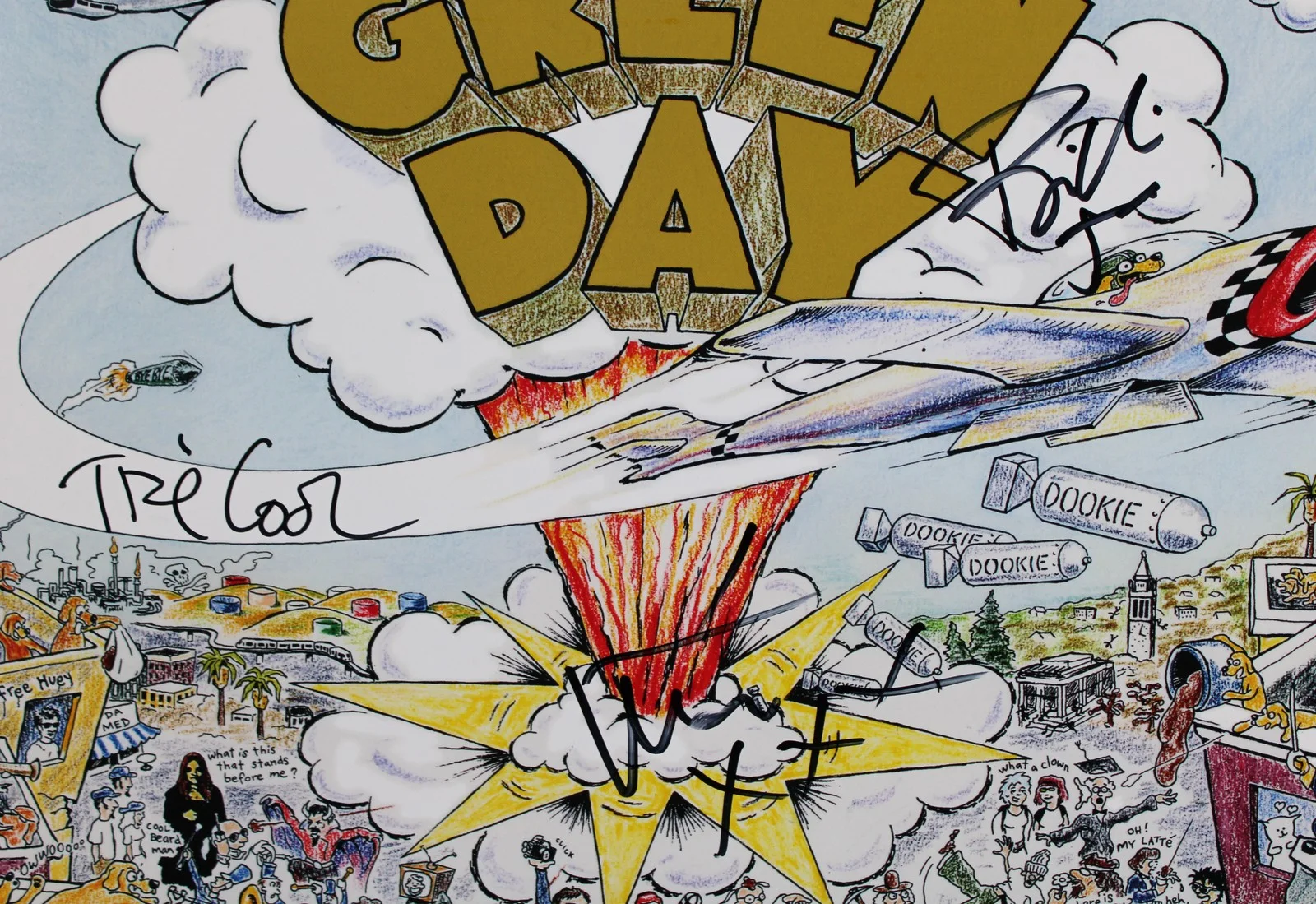 Billie Joe Armstrong, Mike Dirnt, Tre Cool — Green Day (3) Armstrong, Dirnt & Cool Signed Dookie Album Cover W/ Vinyl BAS, изображение 3
