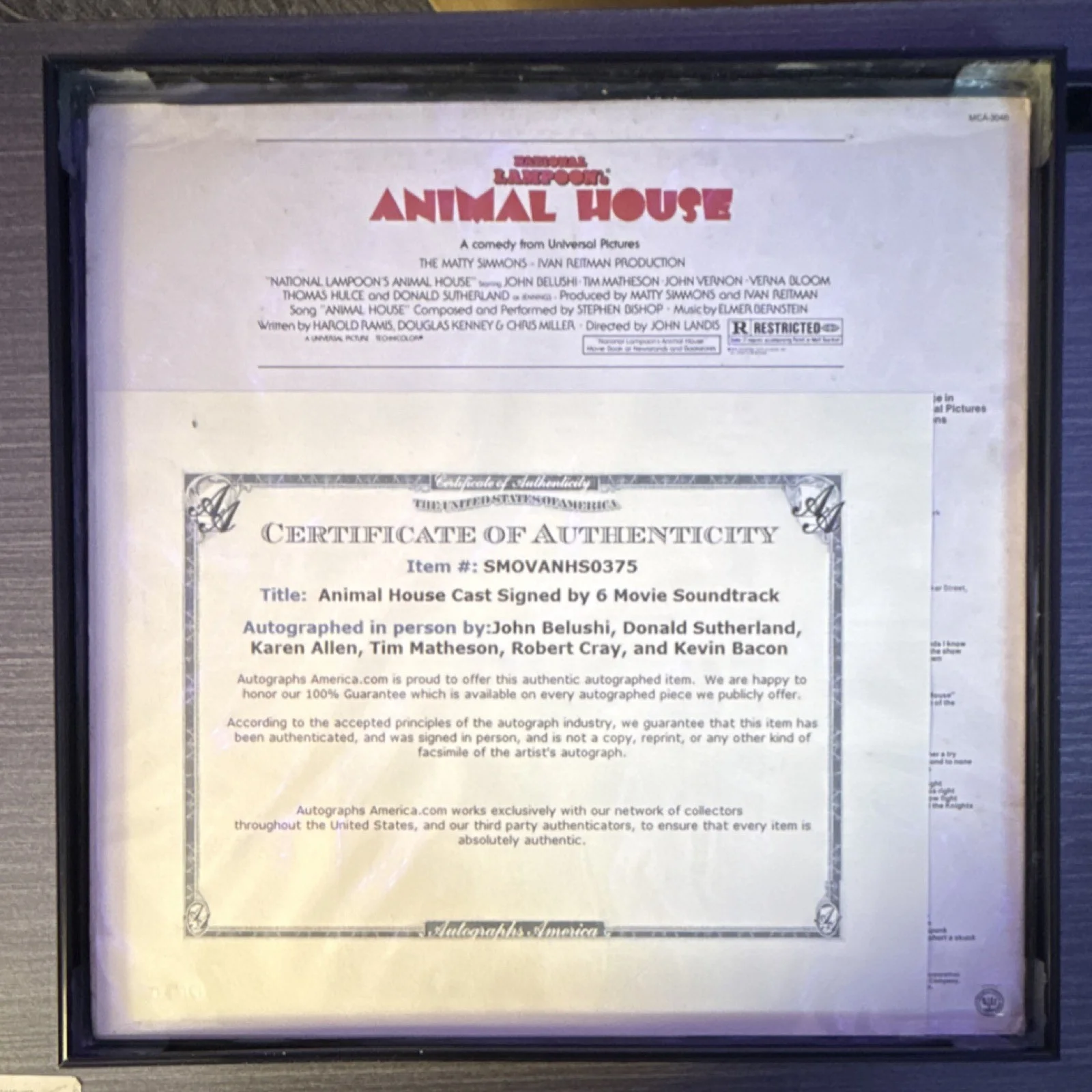 Animal House Soundtrack Signed Vinyl Record Autographs America Authenticated, image 2