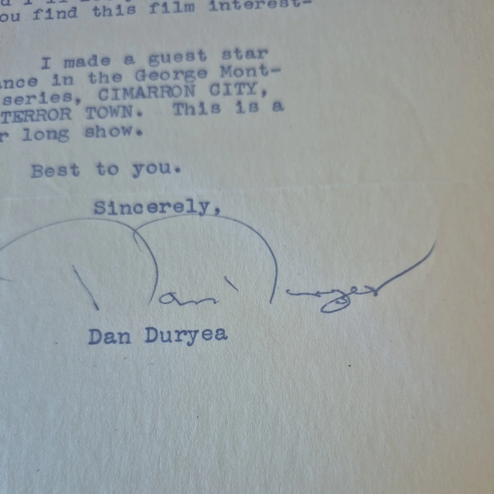 Dan Duryea — DAN DURYEA signed Letter is on a Dan Duryea Letterhead & envelope, image 3