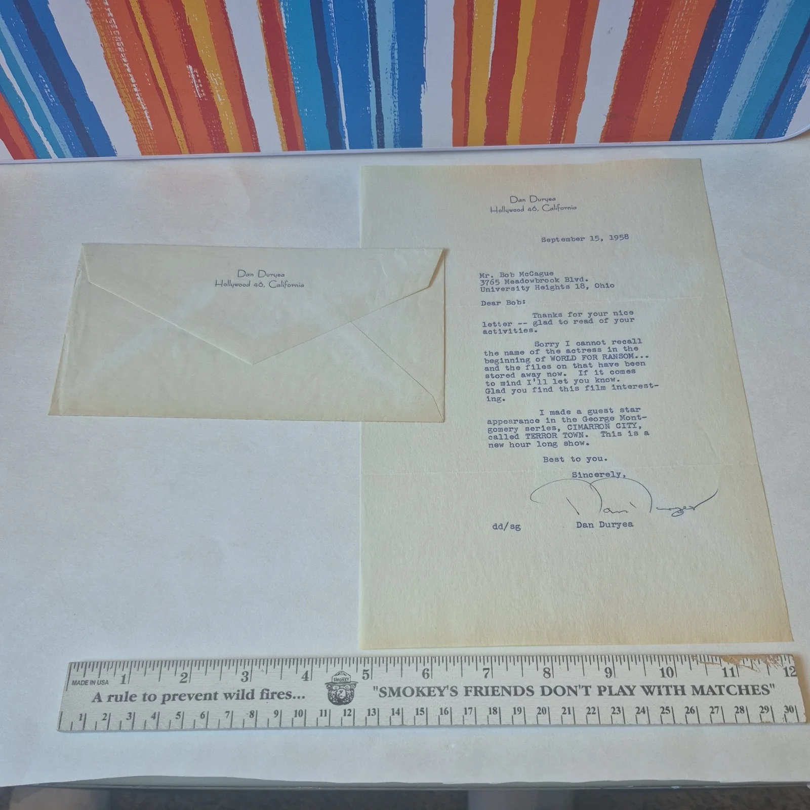 Dan Duryea — DAN DURYEA signed Letter is on a Dan Duryea Letterhead & envelope, image 5