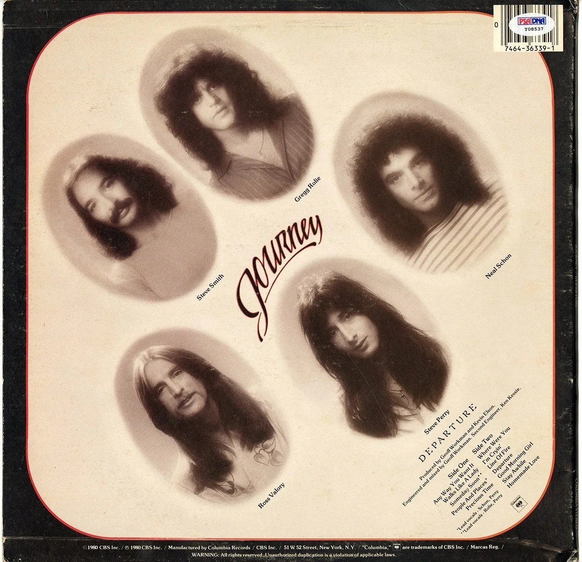 Journey Group Signed Departure Album LP Perry Smith Schon +2 PSA PSA/DNA, изображение 2