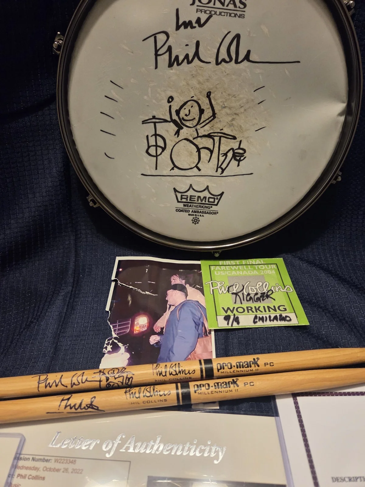 Autographed Phil Collins Drum & Sticks(concert Used) JSA/Epperson Certs, image 4
