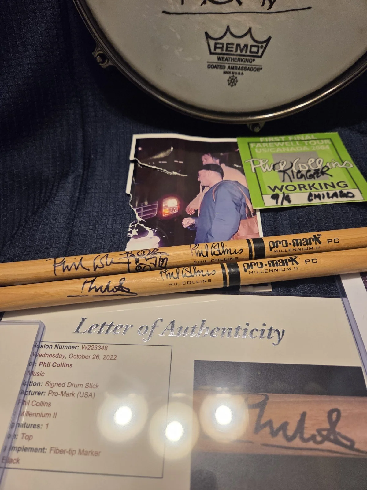 Autographed Phil Collins Drum & Sticks(concert Used) JSA/Epperson Certs, image 5