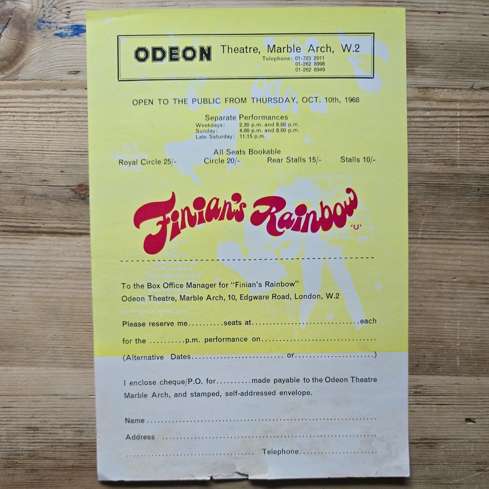 FINIAN'S RAINBOW cinema flyer original 1968 promo flyer Tommy Steele Coppola, изображение 2