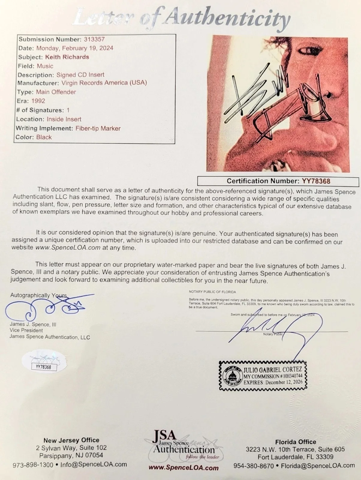 Keith Richards Signed Main Offender CD Rolling Stones JSA LOA, image 3