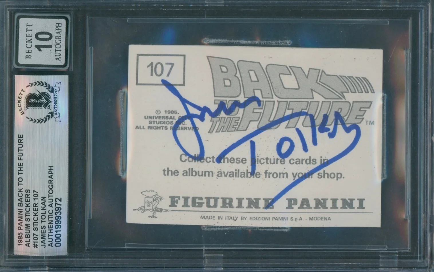 James Tolkan — 1985 Panini Back To The Future Stickers James Tolkan Signed Beckett Auto 10 BAS