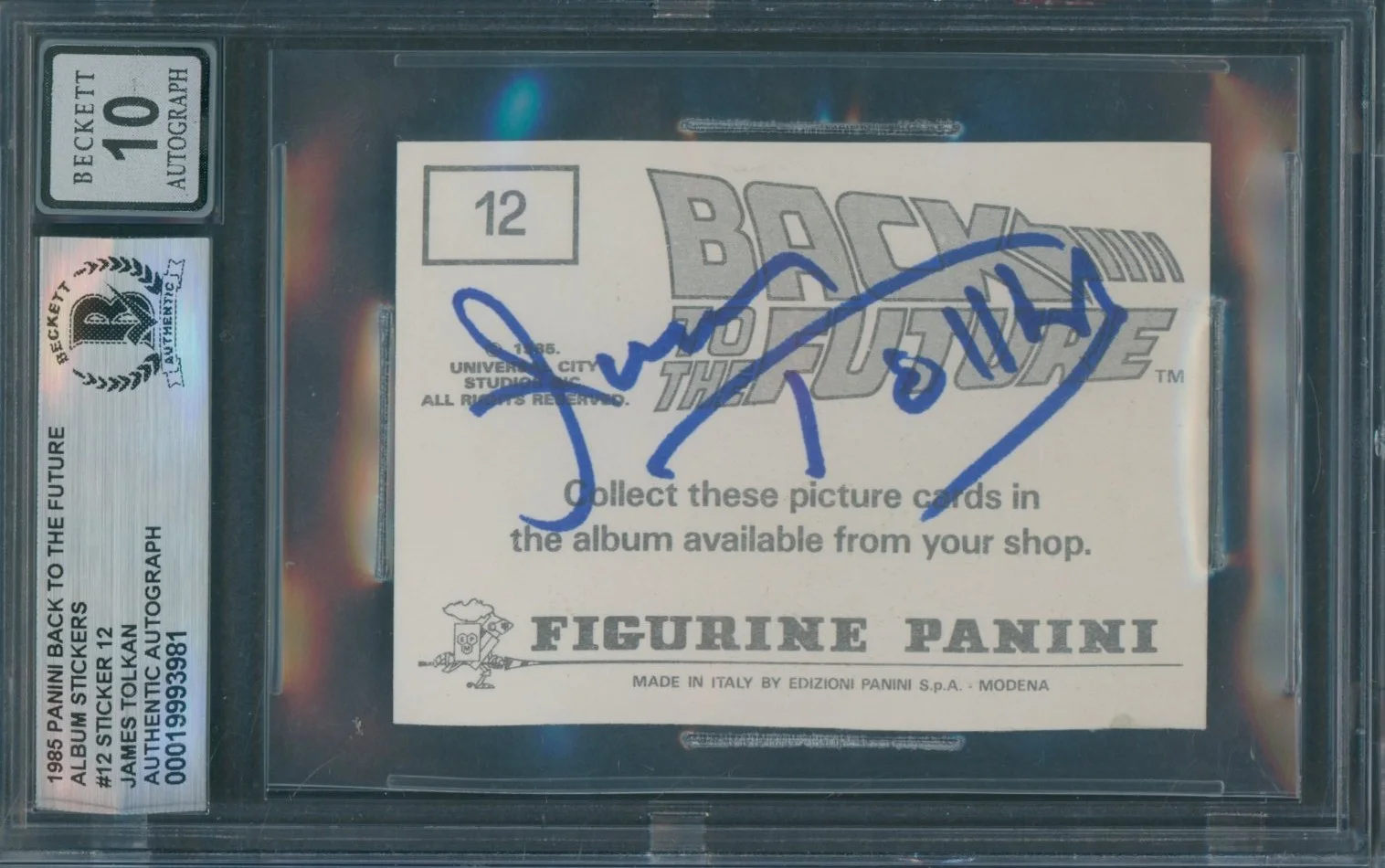 James Tolkan — 1985 Panini Back To The Future Stickers James Tolkan Signed Beckett Auto 10 BAS