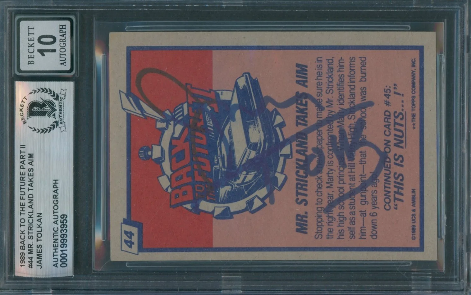 James Tolkan — 1989 Back To The Future Part II #44 James Tolkan Signed Card Beckett Auto 10 BAS
