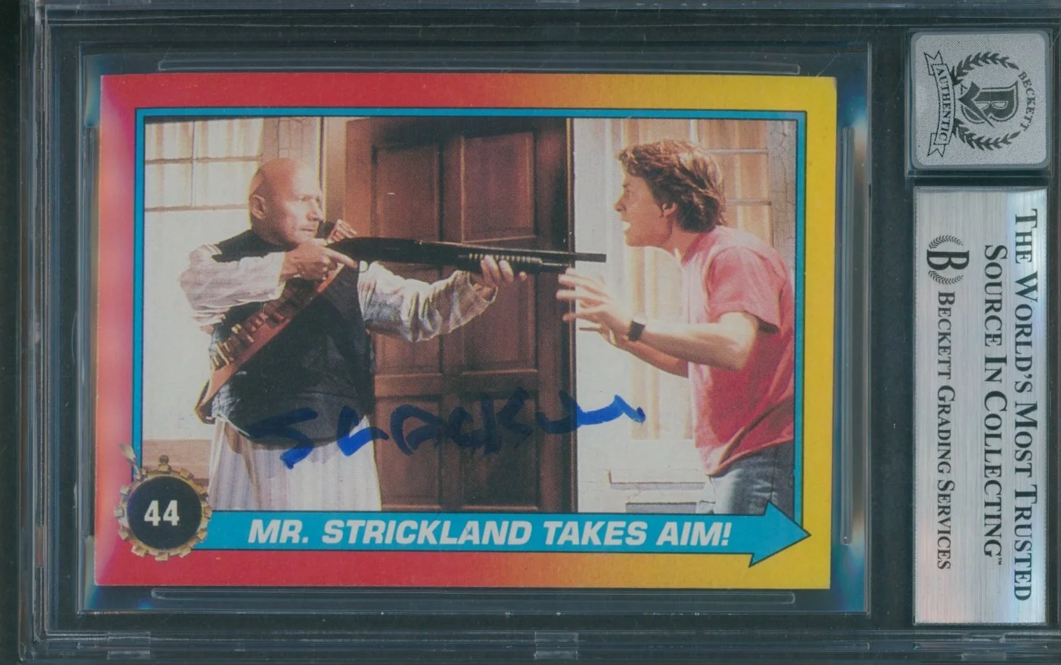 James Tolkan — 1989 Back To The Future Part II #44 James Tolkan Signed Card Beckett Auto 10 BAS, image 2