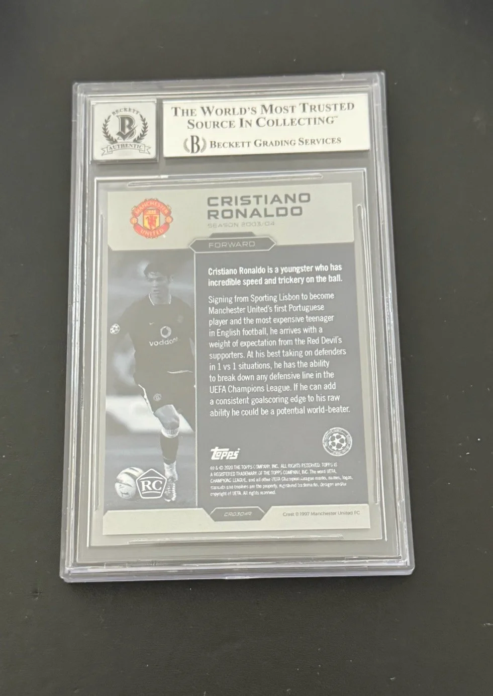Cristiano Ronaldo — CRISTIANO RONALDO SIGNED 2020 TOPPS UCL LOST ROOKIE BECKETT BGS AUTO 10, image 3