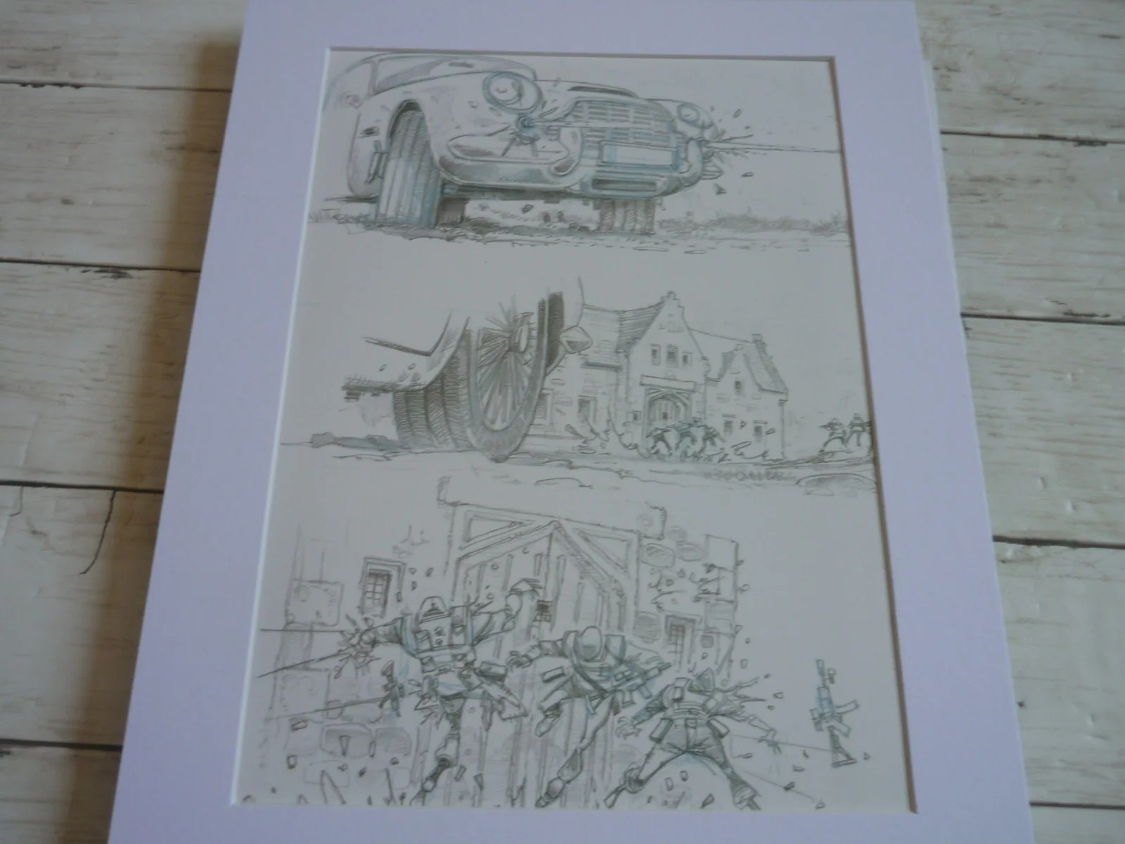 14x11 framed mounted 007 james bond skyfall sketch db5 machine gun storyboard, image 2