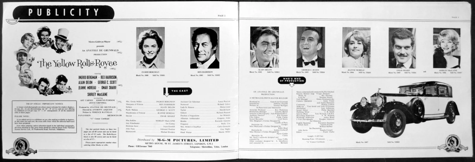 YELLOW ROLLS-ROYCE 1964 Ingrid Bergman, Rex Harrison, Alain Delon CAMPAIGN BOOK, изображение 2