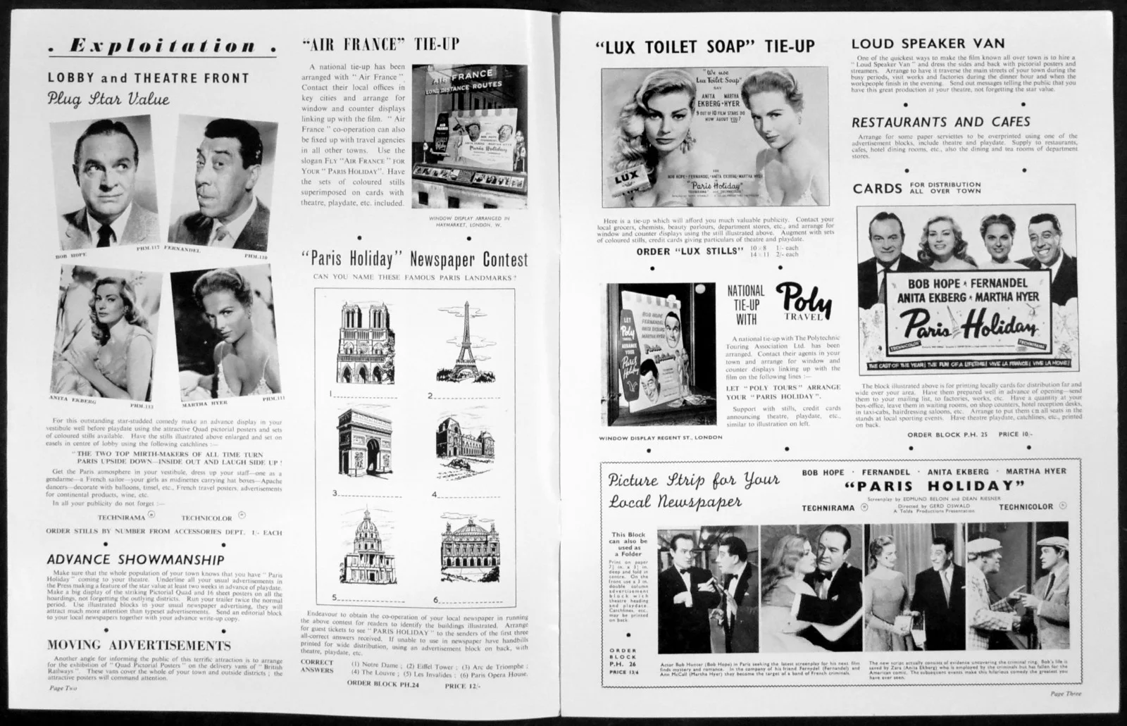 PARIS HOLIDAY 1958 Bob Hope, Fernandel, Anita Ekberg UK CAMPAIGN BOOK, изображение 2
