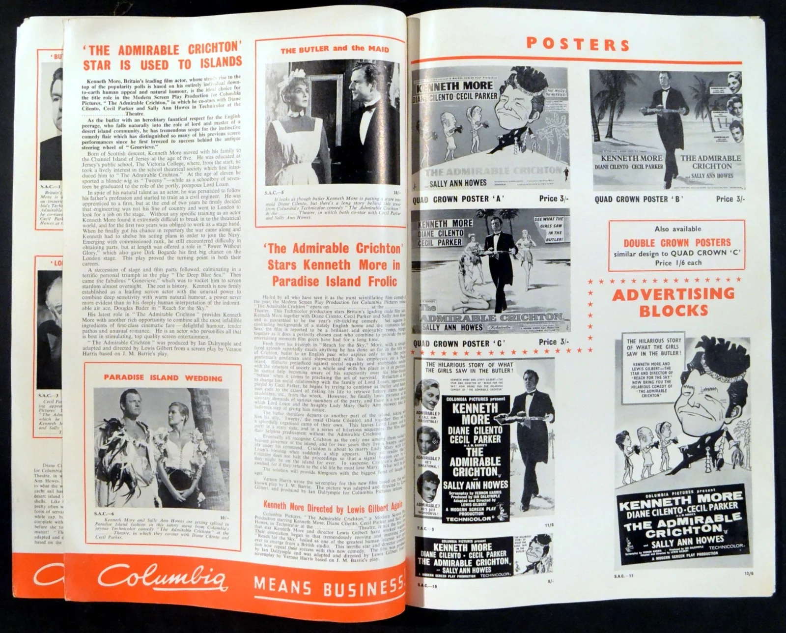 ADMIRABLE CRICHTON 1957 Kenneth More, Diane Cilento, Cecil Parker CAMPAIGN BOOK, image 2