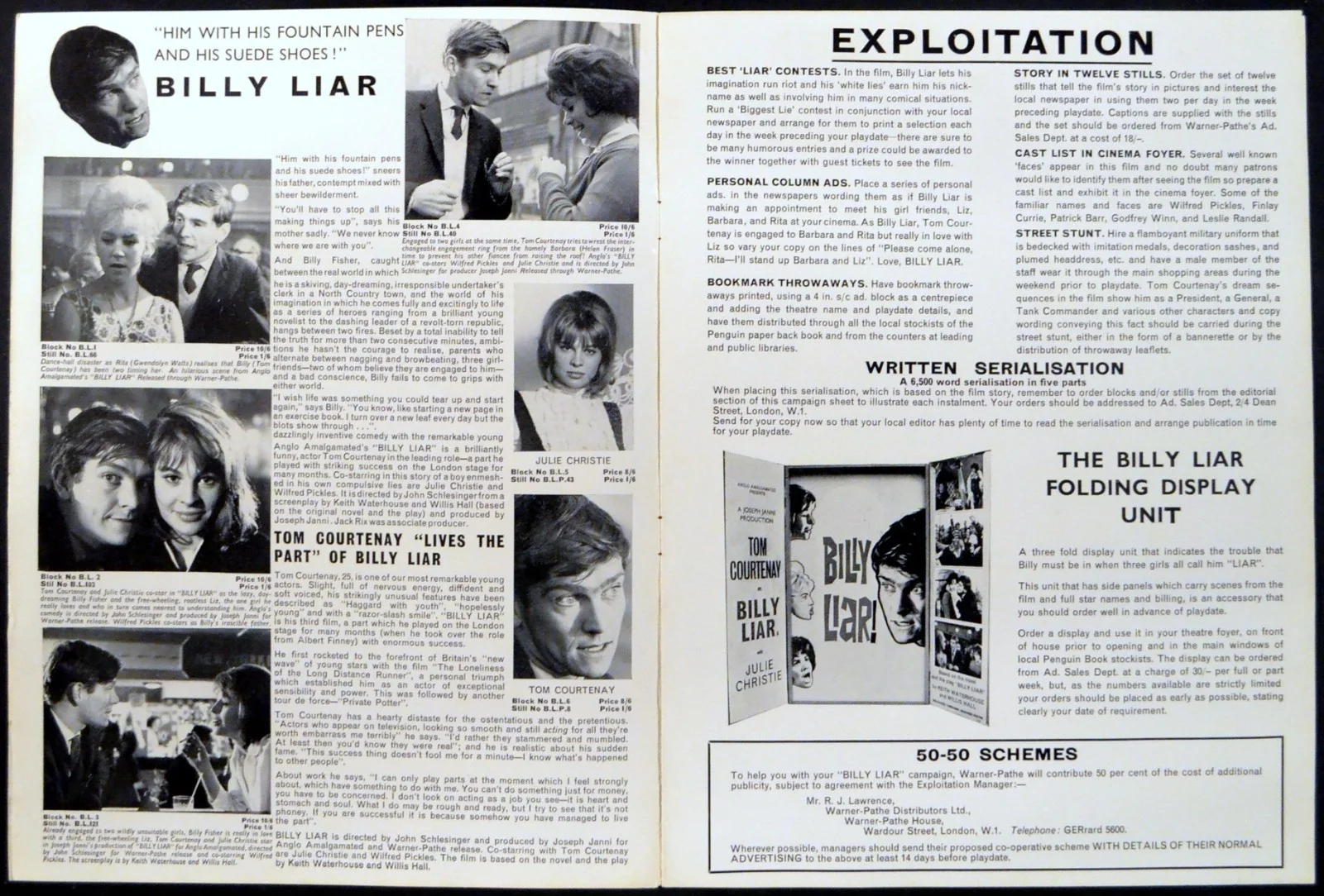 BILLY LIAR! 1963 Tom Courtenay, Julie Christie - John Schlesinger UK PRESSBOOK, image 2