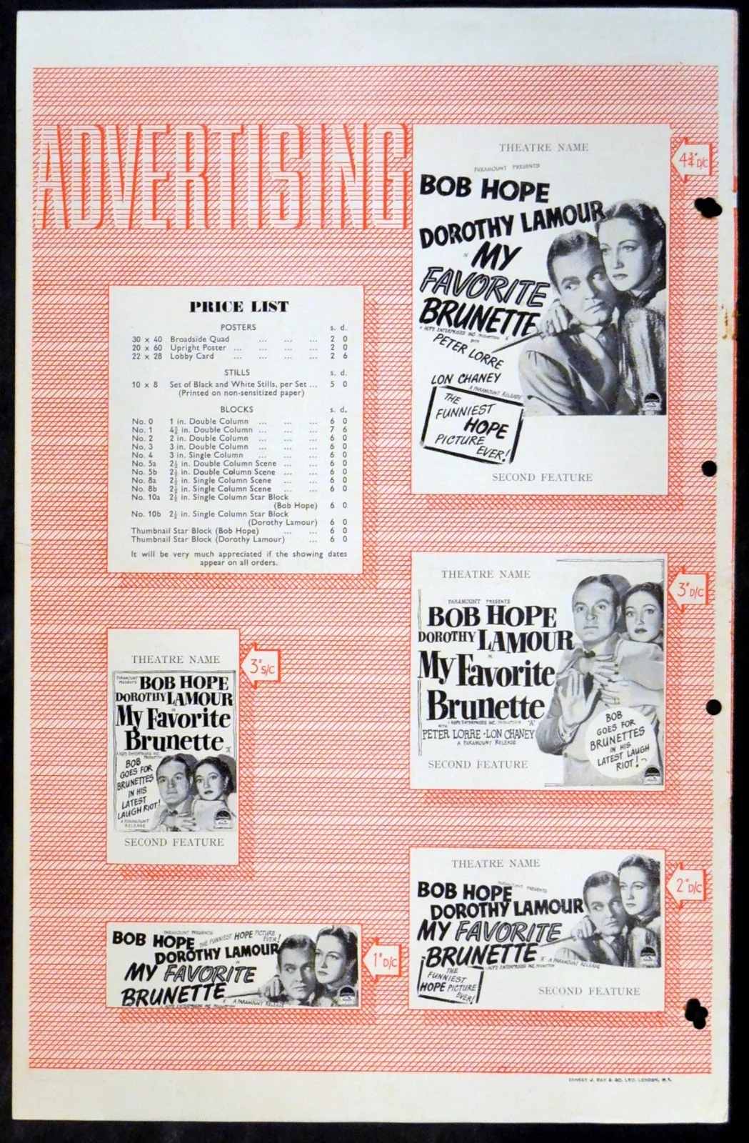 MY FAVORITE BRUNETTE 1947 Bob Hope, Dorothy Lamour, Peter Lorre UK PRESSBOOK, image 3